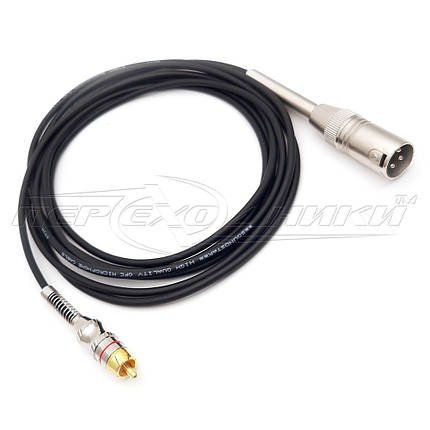 Кабель RCA (тюльпан) моно на XLR 3 Pin в экране (папа), пружина, премиум, фото 2
