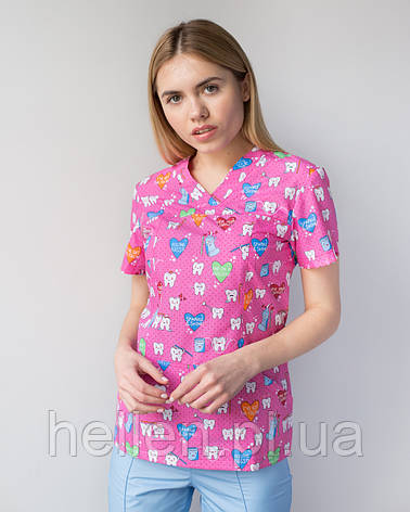 Жіночий медичний принтований топ Зуби, фото 1