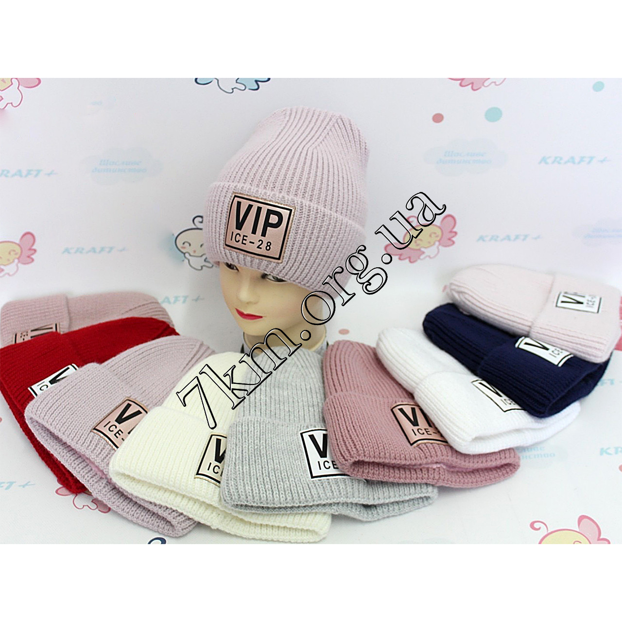 Шапка дитяча в'язка +фліс для дівчаток 52-54р. "VIP" Оптом 2565, фото 1