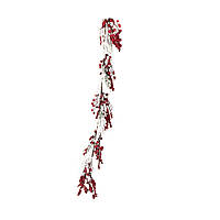 Новогодняя свисающая ветвь с ягодами "Зимние ягоды" красно-белый цвет 140 см