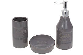 Набір для ванної (3 предмета) Bath: дозатор 350мл, стакан для зубних щіток 270мл, мильниця, колір - сірий