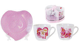 Набір чайний: 2 чашки фарфорові 220мл з блюдцями (зі стразами) BonaDi YG208