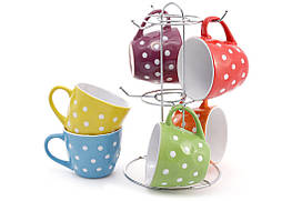 Набір (6 шт) кухлів керамічних 240мл на металевій підставці Яскравий мікс BonaDi 344-103