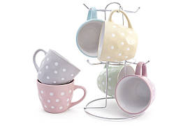 Набір (6 шт) кухлів керамічних 240мл на металевій підставці Пастель BonaDi 344-104