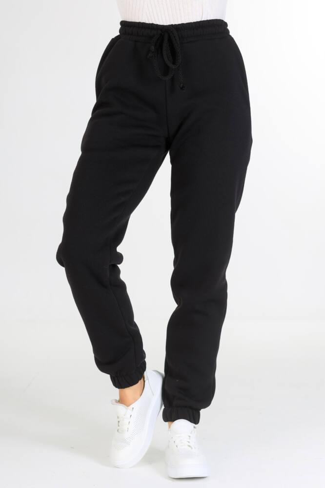 Теплі жіночі штани великого розміру з манжетами Чорні жіночі спортивні штани на флісі 80023, фото 1