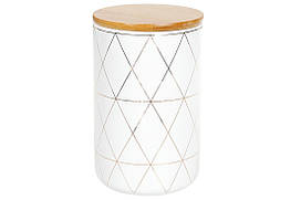 Банку керамічна 850мл з бамбуковою кришкою Ромби, 16см, колір - білий з золотом BonaDi 304-911