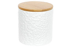 Банку керамічна 550мл з бамбуковою кришкою Жасмин, колір - білий матовий BonaDi 304-900