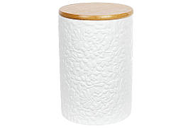 Банку керамічна 800мл з бамбуковою кришкою Жасмин, колір - білий матовий BonaDi 304-901