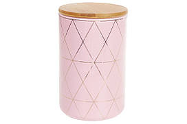 Банку керамічна 850мл з бамбуковою кришкою Ромби, 16см, колір - рожевий з золотом BonaDi 304-910