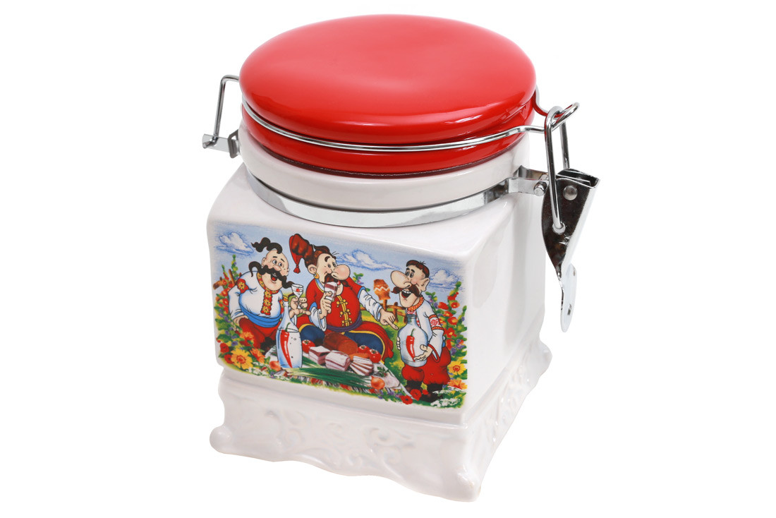 Банку керамічна на металевій затягуванні Український сувенір BonaDi DU741-W