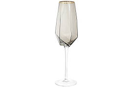 Келих для шампанського із золотим кантом Clio, 370мл, колір - димчастий сірий BonaDi 579-220