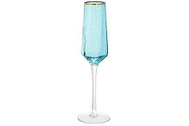 Келих для шампанського c золотим кантом Monaco, 200мл, колір - крижаний блакитний BonaDi 579-230