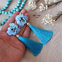Блакитні сережки кисті квіти з полімерної глини "Блакитні гладіолуси"