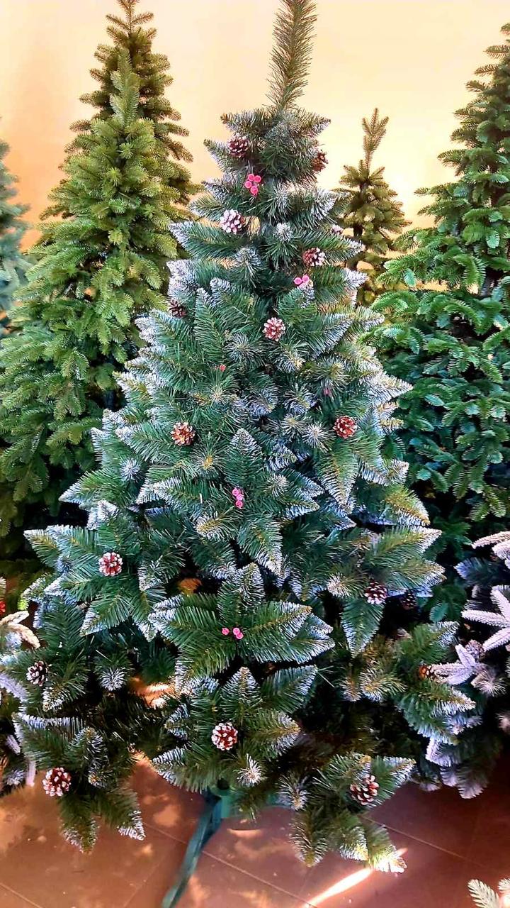 Штучна елітна ялинка з шишками та калиною червоної 1.50 м