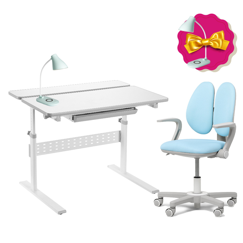 Комплект для школяра парта Fundesk Colore Grey + крісло Fundesk Mente Blue з підлокітниками