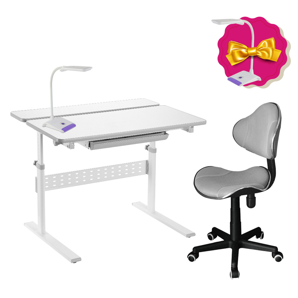 Комплект парта FunDesk Colore Grey + дитяче комп'ютерне крісло FunDesk LST3 Grey