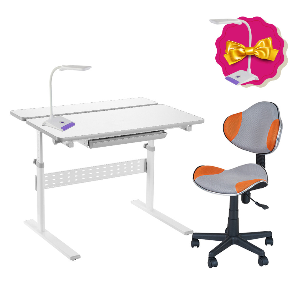 Комплект парта FunDesk Colore Grey + дитяче комп'ютерне крісло FunDesk LST3 Orange-Grey