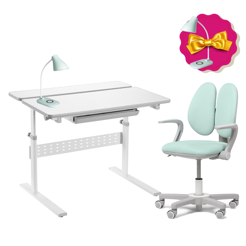 Комплект для школяра парта Fundesk Colore Grey + крісло Fundesk Mente Dark Green