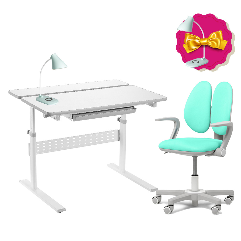 Комплект для школяра парта Fundesk Colore Grey + крісло Fundesk Mente Mint з підлокітниками