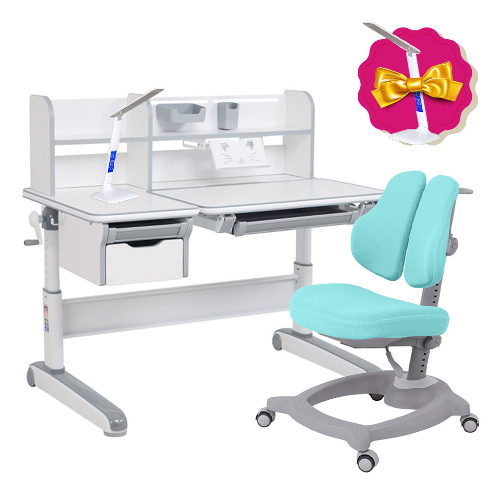 Комплект для підлітка стіл-трансформер Libro Grey + ергономічне крісло Diverso Green FunDesk