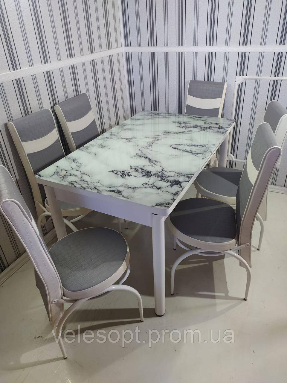 Комплект кухонний стіл (80/170 см) і 4 стільці гартоване скло 110*70*150 см Туреччина