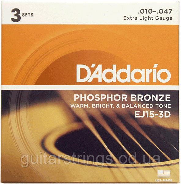 Струни d'addario EJ15-3D Phosphor Bronze 10-47 3 sets