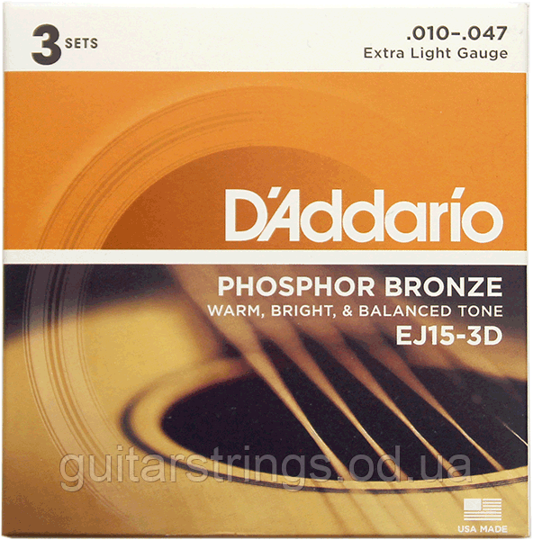Струны D'Addario EJ15-3D Phosphor Bronze 10-47 3 sets - фото 1 - id-p229501190