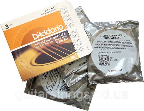 Струны D'Addario EJ15-3D Phosphor Bronze 10-47 3 sets - фото 2 - id-p229501190