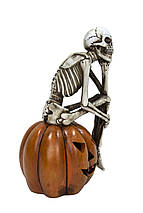 Ліхтар керамічний скелет мислитель на гарбузі 30*13см, фото 2