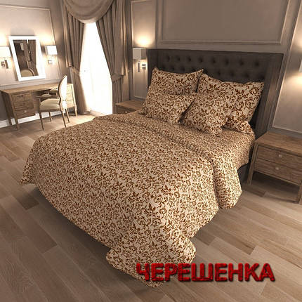 Тканина для постільної білизни Бязь "Gold" Lux GL6997brown (50м) коричневі завитки на бежевому, фото 1