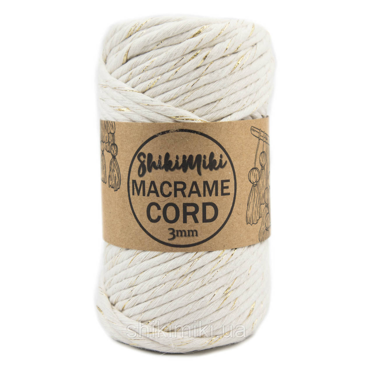 Еко шнур Macrame Cord 3 mm, колір Молочний з люрексом, фото 1