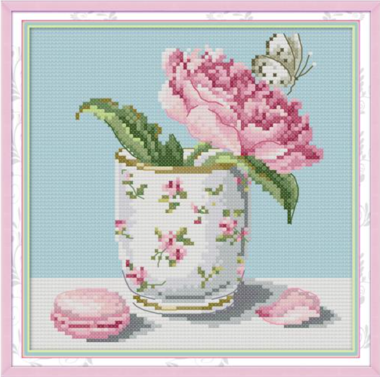 Набір для вишивання за нанесеною на канву схемою "Flower in cup". AIDA 14CT printed 21*21 см