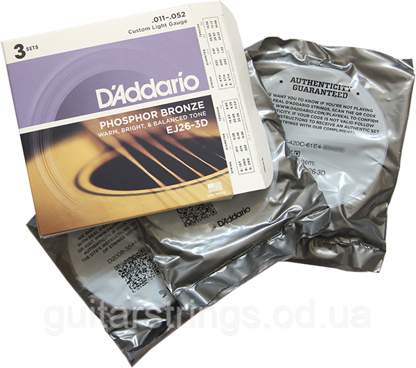 Струны D'Addario EJ26-3D Phosphor Bronze 11-52 3 sets - фото 2 - id-p229501192