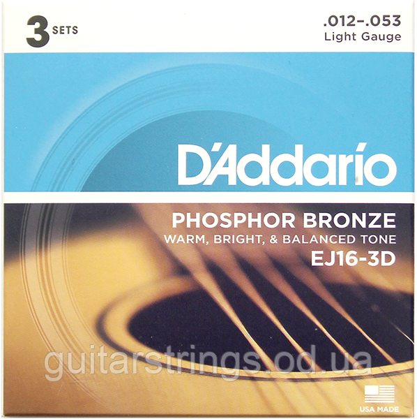 Струны D'Addario EJ16-3D Phosphor Bronze 12-53 3 sets