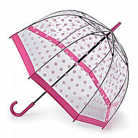 Зонт-трость Fulton Birdcage-2 L042-031483 Pink Polka прозрачный с принтом Розовый горох механический