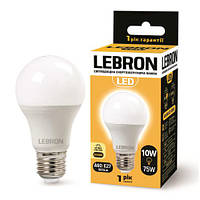 LED лампа 10W Lebron L-A60 Е27 3000K 850Lm угол 240 °