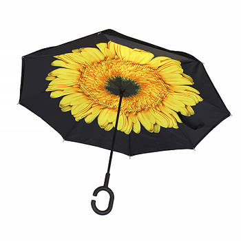 Зонт Lesko Up-Brella Квітка Жовтий двосторонній подвійний купол зворотне додавання розумний парасолька антизонт