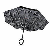 Умный зонт наоборот Lesko Up-Brella Газета Черная обратного сложения ручка Hands Free женский 5шт