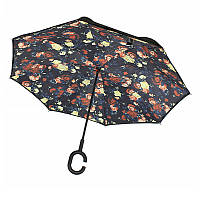 Зонт наоборот Lesko Up-Brella Розы обратного сложения с двойным куполом непромокаемый ветрозащитный 13шт