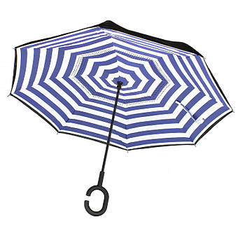 Женский зонт наоборот Lesko Up-Brella Сине-белые полосы обратного складывания 24шт