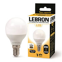 LED лампа 8W шарик Lebron L-G45 Е14 4100K 700Lm