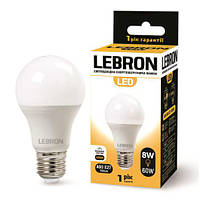 Светодиодная лампа LED 8W Lebron L-A60 Е27 4100K 700Lm угол 240 °