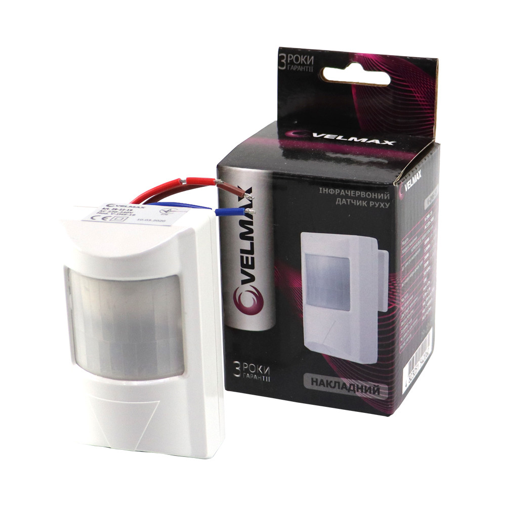 Накладний датчик руху кут 180 ° VELMAX V-ІМS-19 AC220-240V (ST38), настінний датчик руху