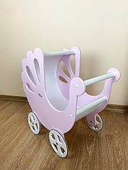 Іграшкова дерев'яна рожева коляска для ляльок