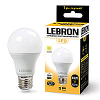 LED лампа LEBRON L-A60 10W Е27 4100K 900Lm с СВЧ датчиком движения, лампа светодиодная с датчиком движения