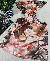Красивый осенний шарф-палантин с принтом чайной розы 70х180 Турция Палантин, Бежевый