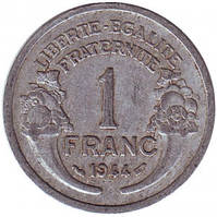 Монета 1 франк. 1944-59 рік, Франція.