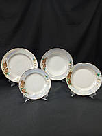 Набор тарелок "Шишка" Коростень фарфор состоит из 24 предметов, на 6 персон, рисунок, отводка золотом.