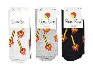 Шкарпетки демісезонні високі спорт жіночі, малюнок Спички, Super Socks (розмір 36-40)