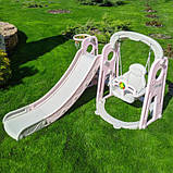 Гірка з гойдалкою Bambi YG2020-1-8 та баскетбольним кільцем Сіро-рожева (Ш120-г175-в106см), фото 2